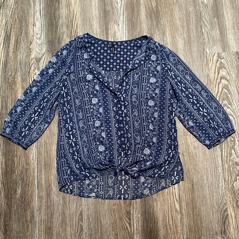 Maurices Blue and White Front Tie Blouse